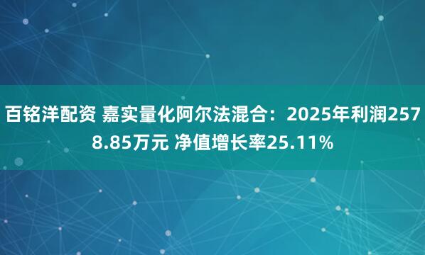 百铭洋配资 嘉实量化阿尔法混合：2025年利润2578.85万元 净值增长率25.11%
