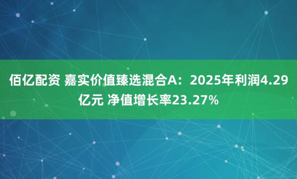 佰亿配资 嘉实价值臻选混合A：2025年利润4.29亿元 净值增长率23.27%